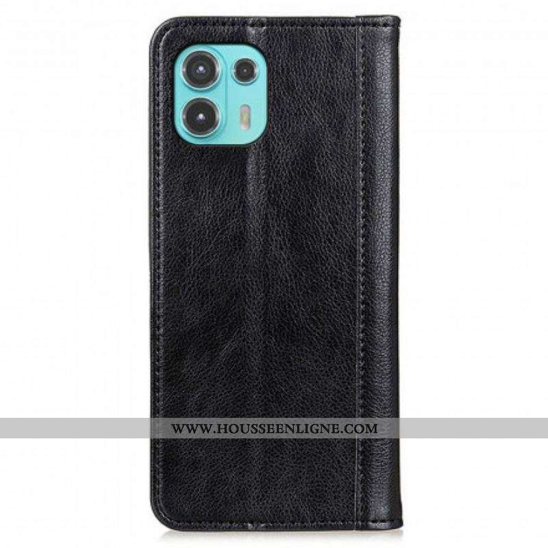 Flip Cover Motorola Edge 20 Lite Version Cuir Litchi Fendu