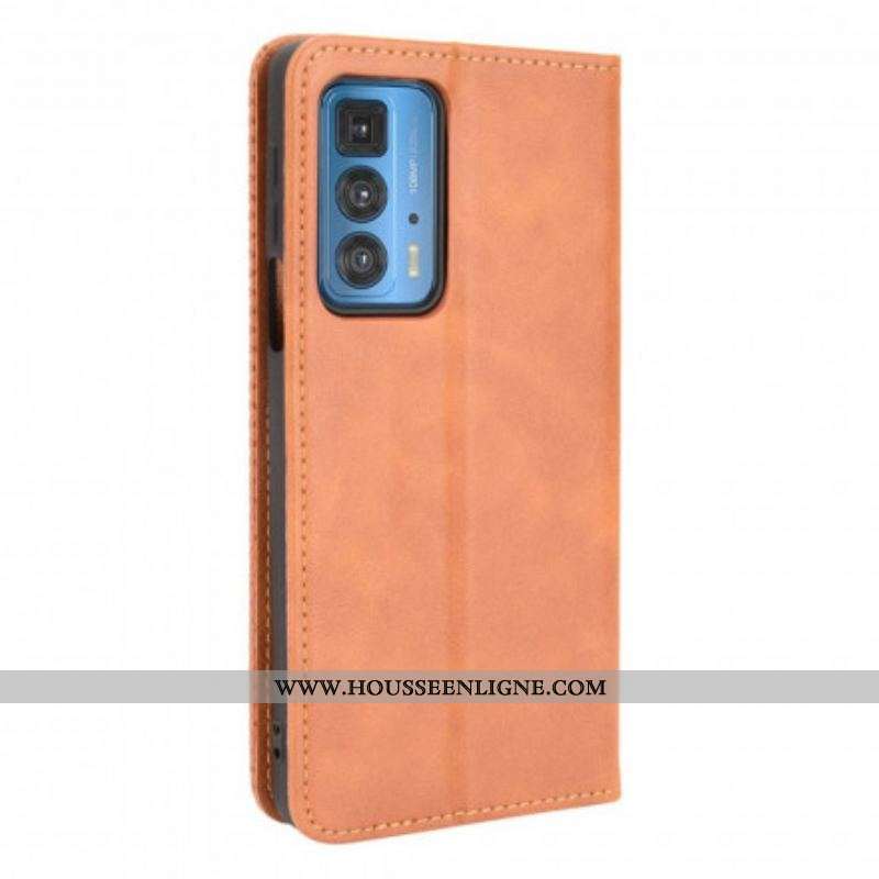 Flip Cover Motorola Edge 20 Pro Effet Cuir Vintage Stylisé
