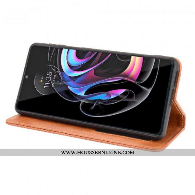 Flip Cover Motorola Edge 20 Pro Effet Cuir Vintage Stylisé