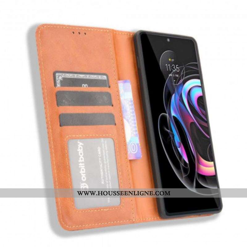 Flip Cover Motorola Edge 20 Pro Effet Cuir Vintage Stylisé