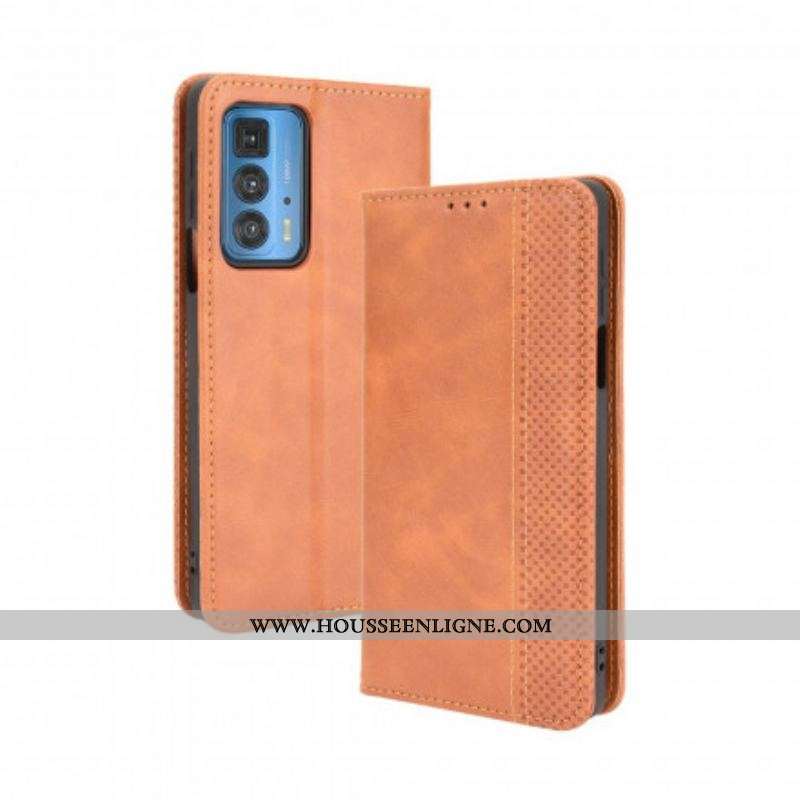 Flip Cover Motorola Edge 20 Pro Effet Cuir Vintage Stylisé