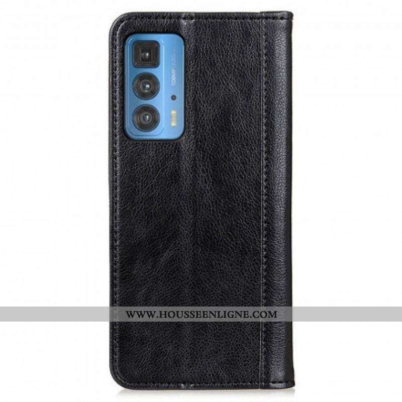 Flip Cover Motorola Edge 20 Pro Version Cuir Litchi Fendu