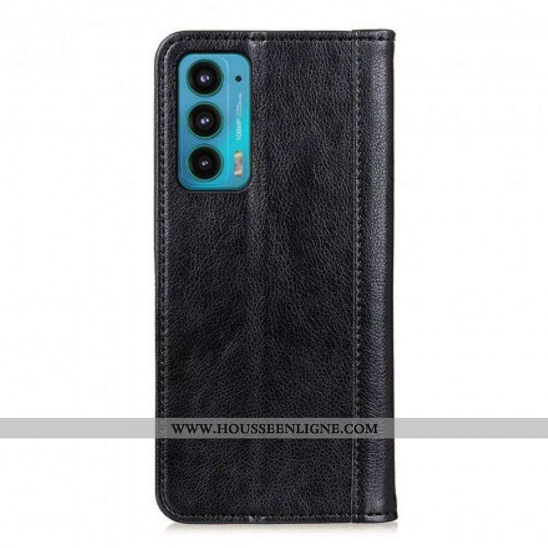 Flip Cover Motorola Edge 20 Version Cuir Litchi Fendu