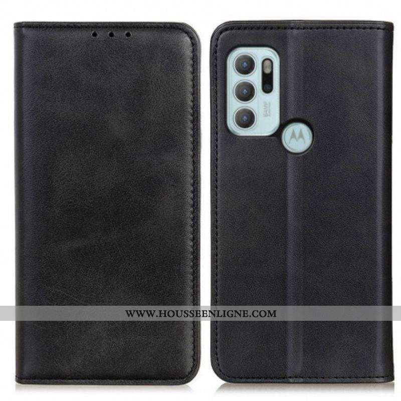 Flip Cover Motorola G60s Cuir Fendu Mat