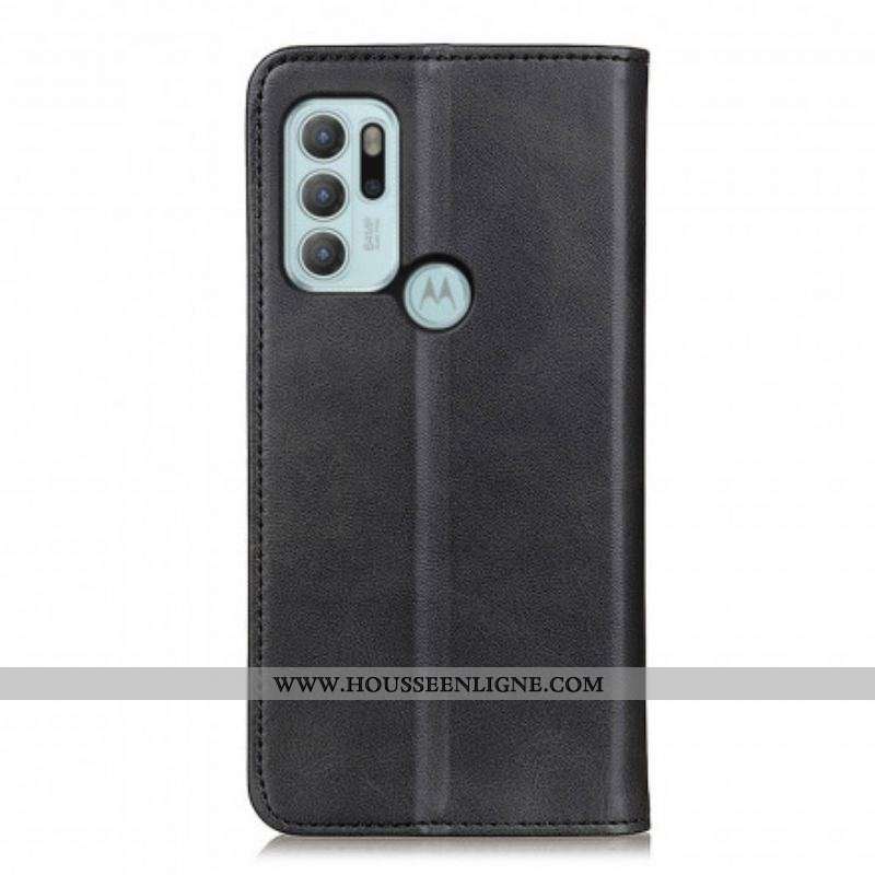 Flip Cover Motorola G60s Cuir Fendu Mat