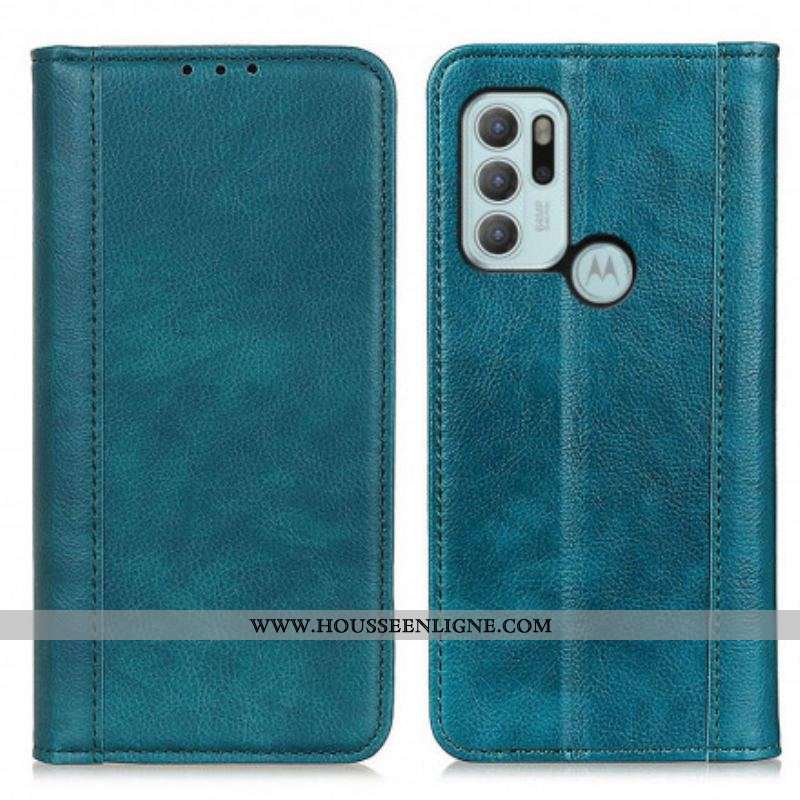 Flip Cover Motorola G60s Version Cuir Litchi Fendu