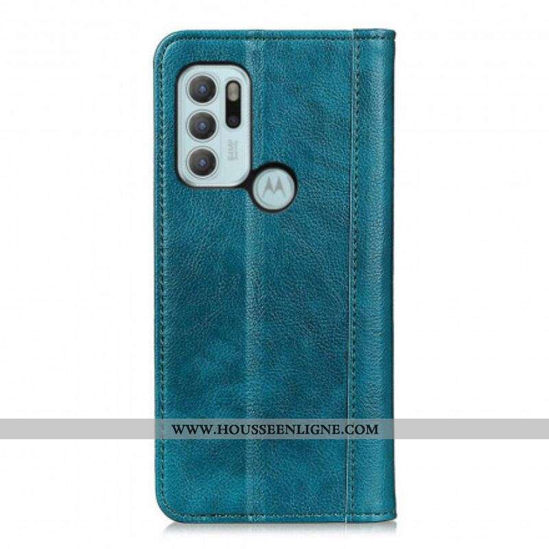 Flip Cover Motorola G60s Version Cuir Litchi Fendu