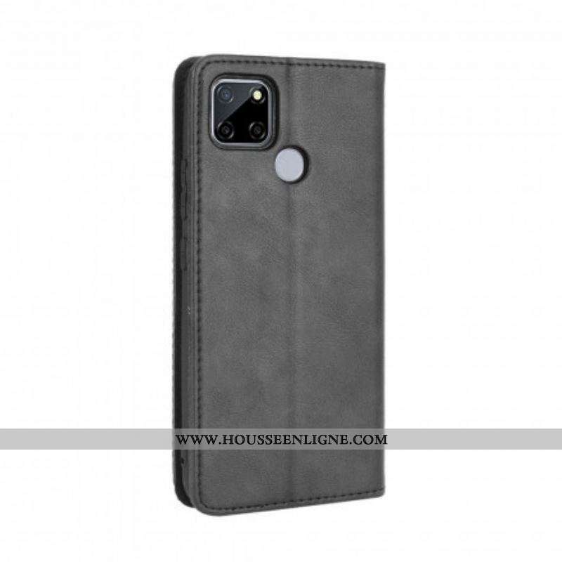 Flip Cover Oppo A15 Effet Cuir Vintage Stylisé