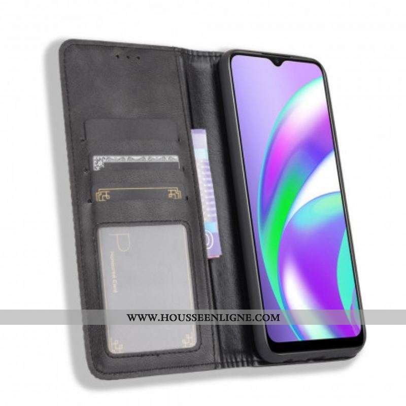 Flip Cover Oppo A15 Effet Cuir Vintage Stylisé