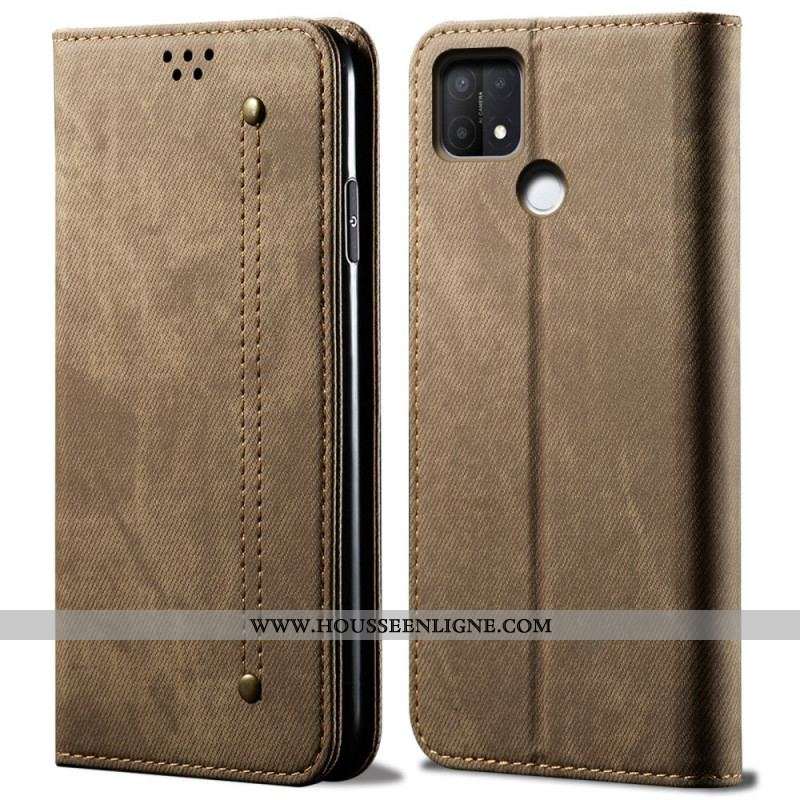 Flip Cover Oppo A15 Tissu Jeans