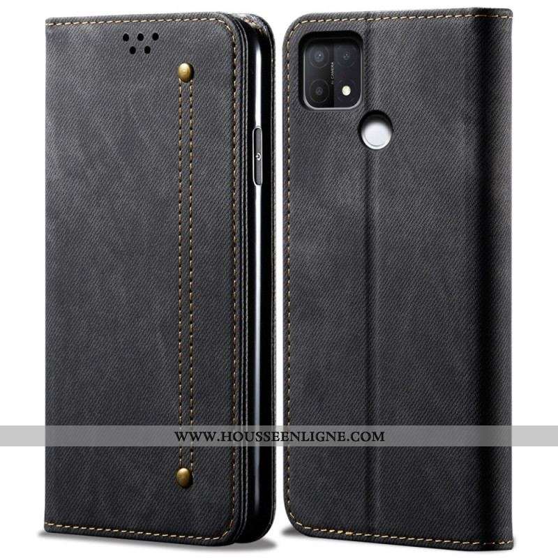 Flip Cover Oppo A15 Tissu Jeans