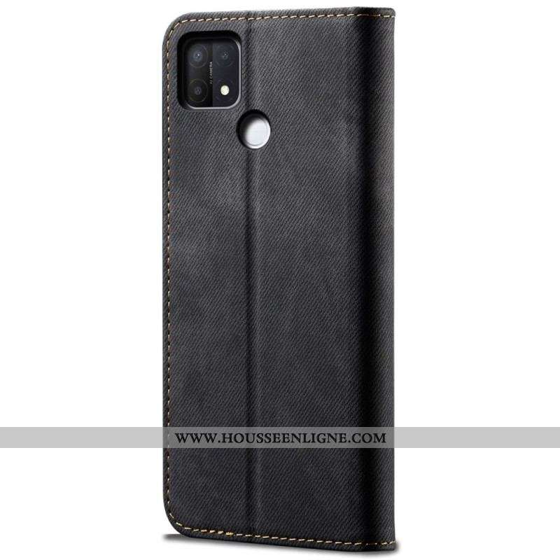Flip Cover Oppo A15 Tissu Jeans