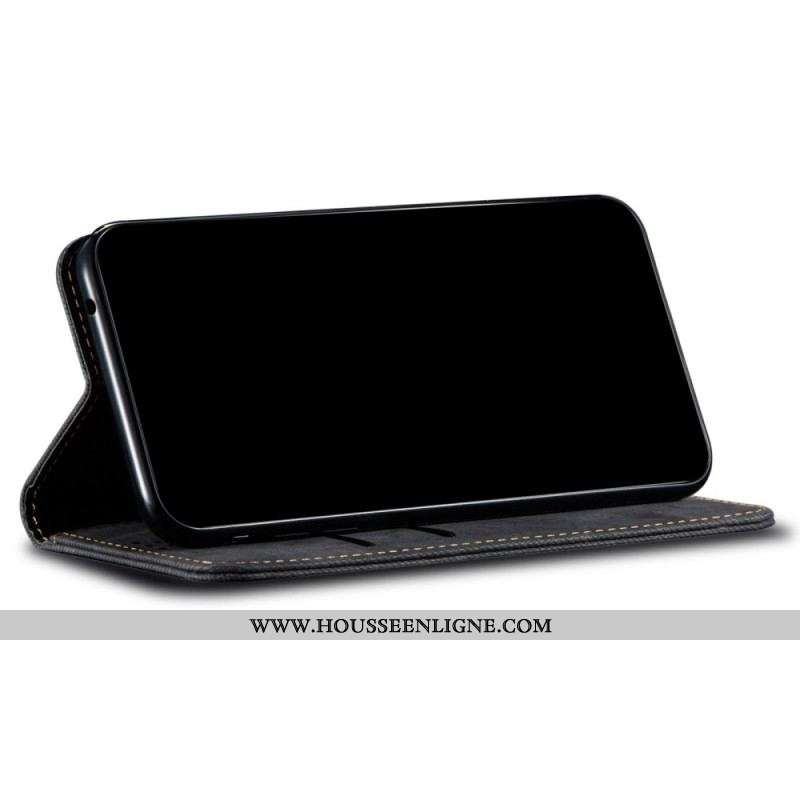 Flip Cover Oppo A15 Tissu Jeans