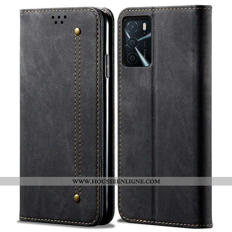 Flip Cover Oppo A16 / A16s Tissu Jeans