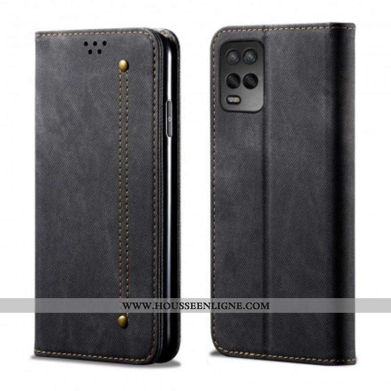 Flip Cover Oppo A54 5G / A74 5G Tissu Jeans