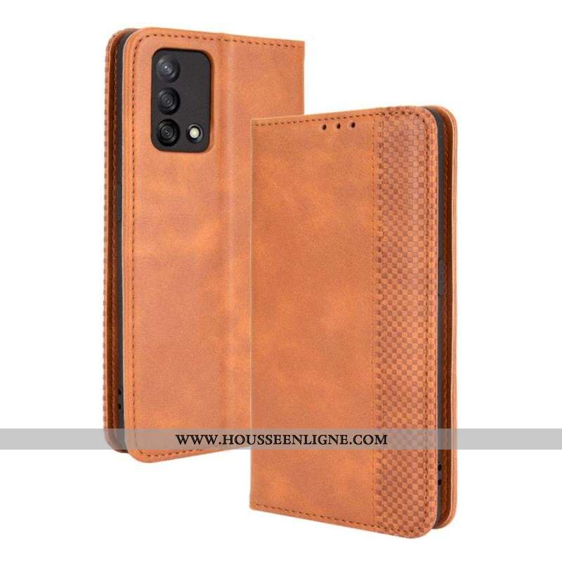 Flip Cover Oppo A74 4G Effet Cuir Vintage Stylisé