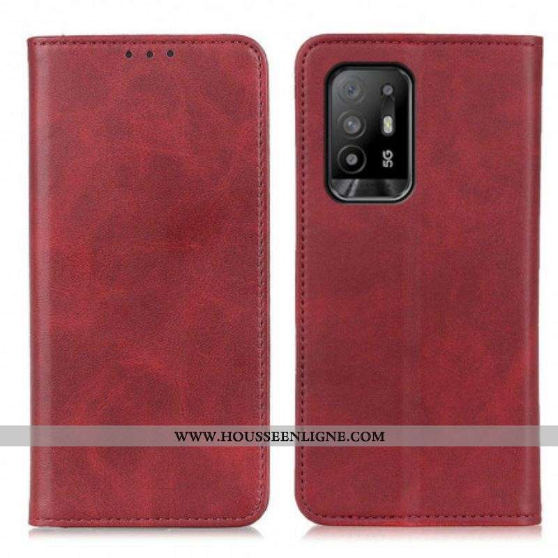 Flip Cover Oppo A94 5G Cuir Fendu Élégance