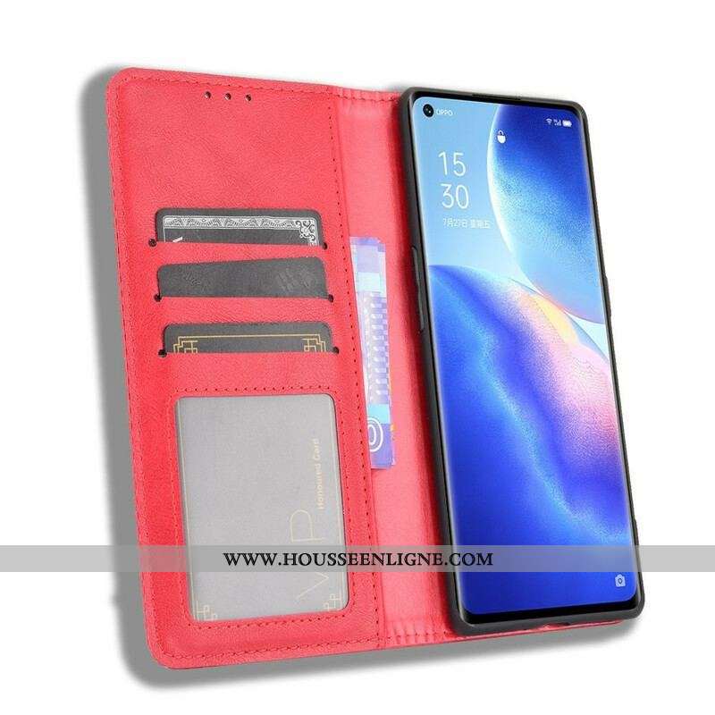 Flip Cover Oppo Find X3 Neo Effet Cuir Vintage Stylisé