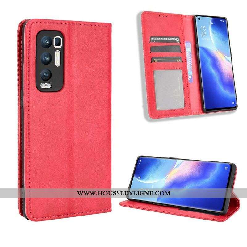 Flip Cover Oppo Find X3 Neo Effet Cuir Vintage Stylisé