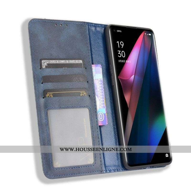 Flip Cover Oppo Find X3 / X3 Pro Effet Cuir Vintage Stylisé