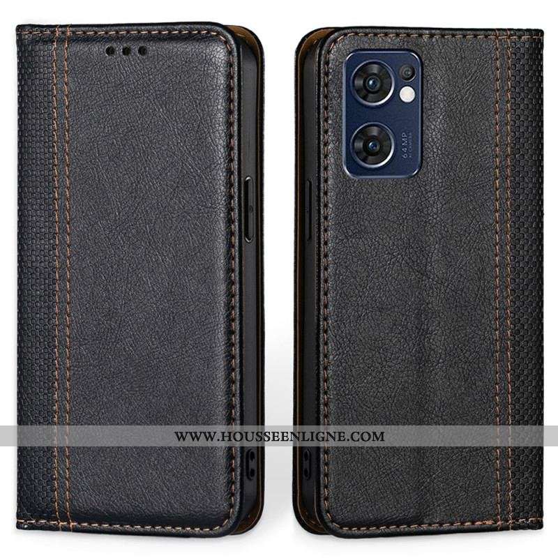 Flip Cover Oppo Find X5 Lite Cuir Litchi Fendu Coutures