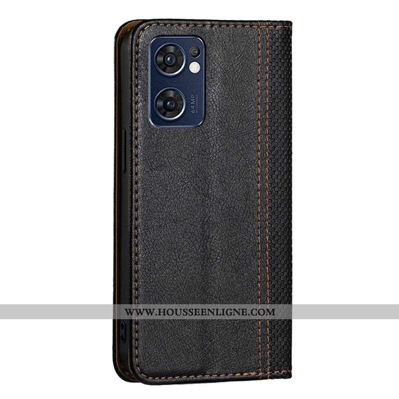 Flip Cover Oppo Find X5 Lite Cuir Litchi Fendu Coutures