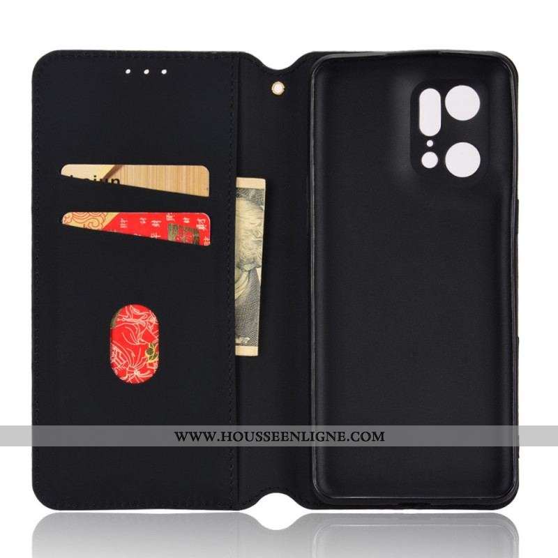 Flip Cover Oppo Find X5 Pro Effet Cuir Diamant 3D