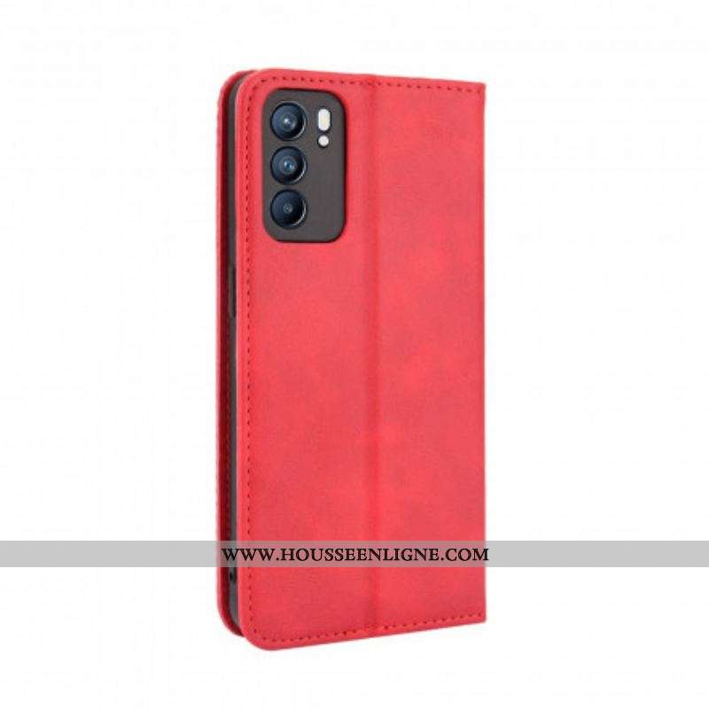 Flip Cover Oppo Reno 6 5G Effet Cuir Vintage Stylisé