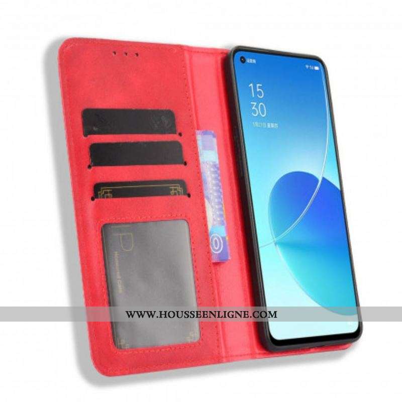 Flip Cover Oppo Reno 6 5G Effet Cuir Vintage Stylisé