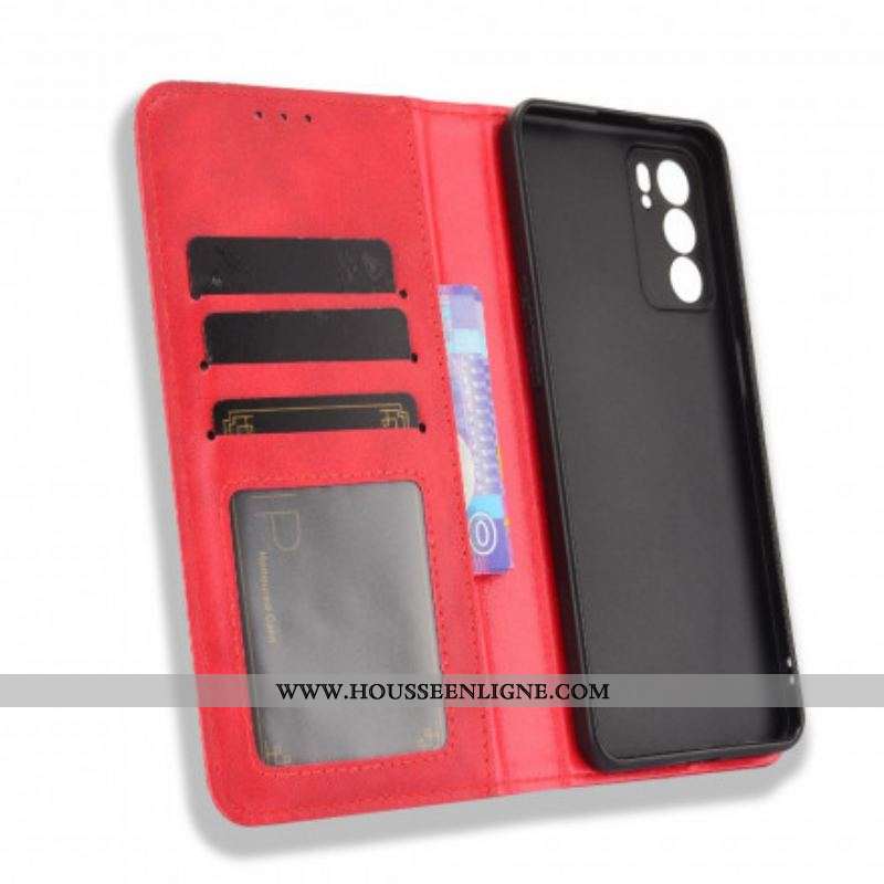 Flip Cover Oppo Reno 6 5G Effet Cuir Vintage Stylisé
