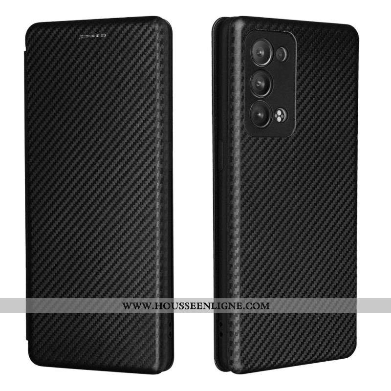 Flip Cover Oppo Reno 6 Pro 5G Fibre de Carbone et Sangle