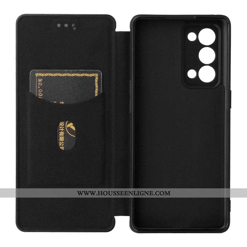 Flip Cover Oppo Reno 6 Pro 5G Fibre de Carbone et Sangle