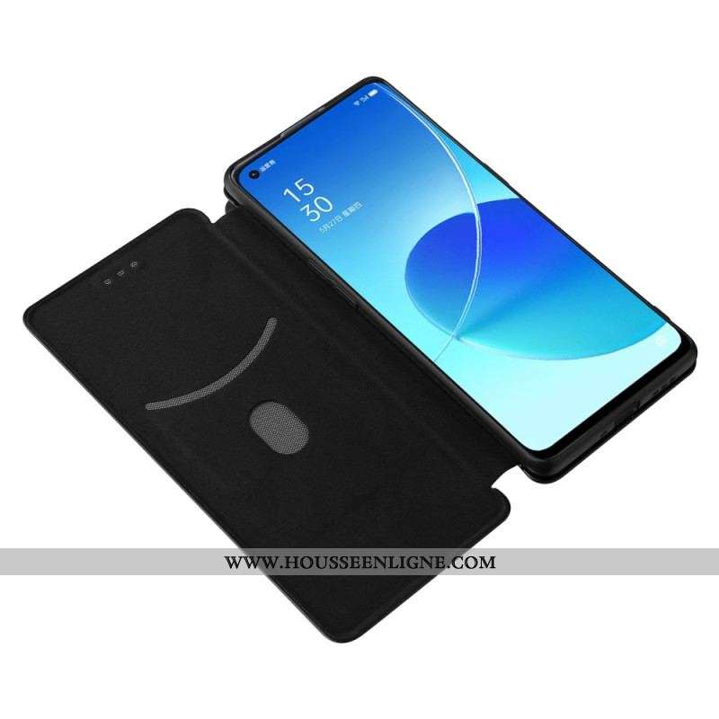 Flip Cover Oppo Reno 6 Pro 5G Fibre de Carbone et Sangle