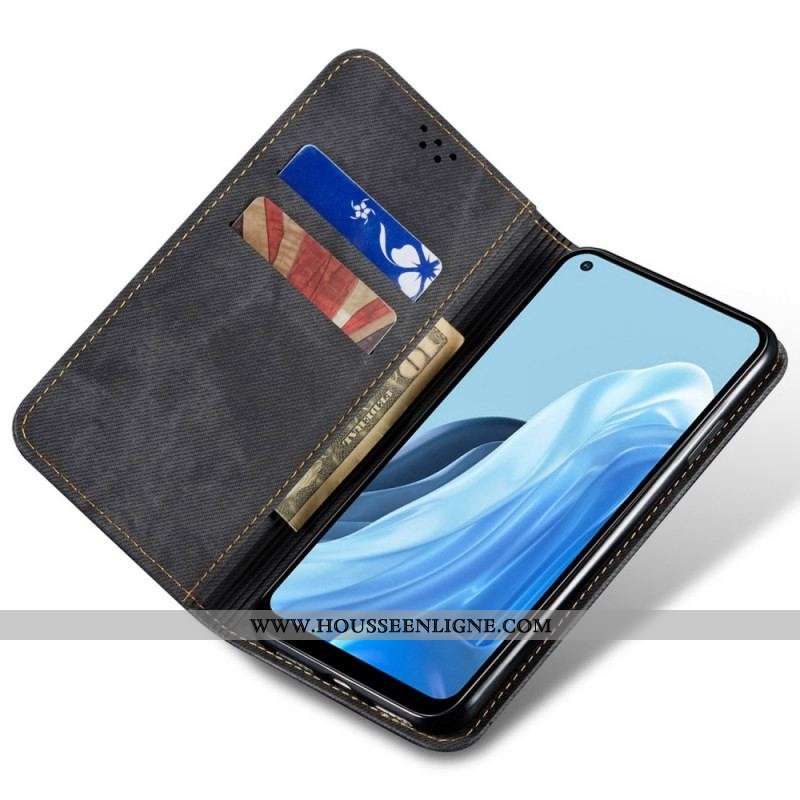 Flip Cover Oppo Reno 7 Tissu Jeans