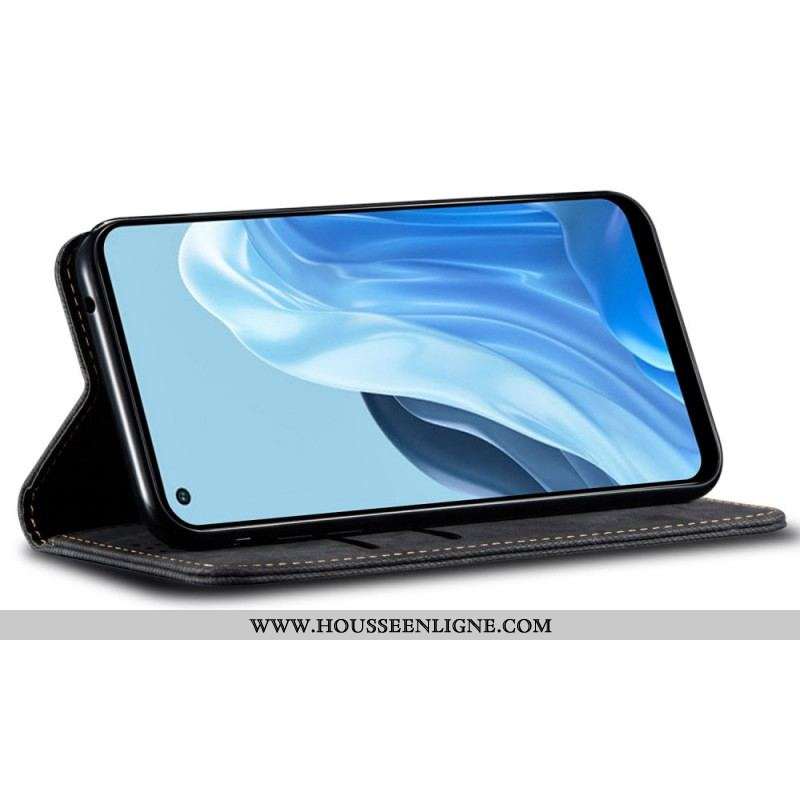 Flip Cover Oppo Reno 7 Tissu Jeans
