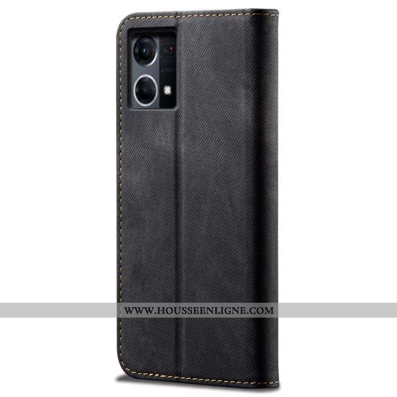 Flip Cover Oppo Reno 7 Tissu Jeans