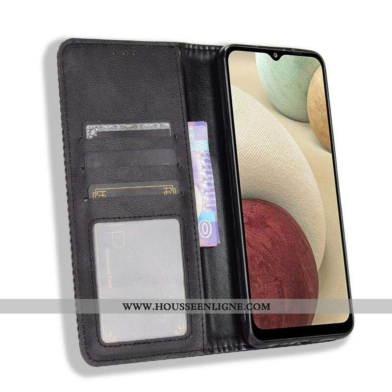 Flip Cover Samsung Galaxy A12 / M12 Effet Cuir Vintage Stylisé