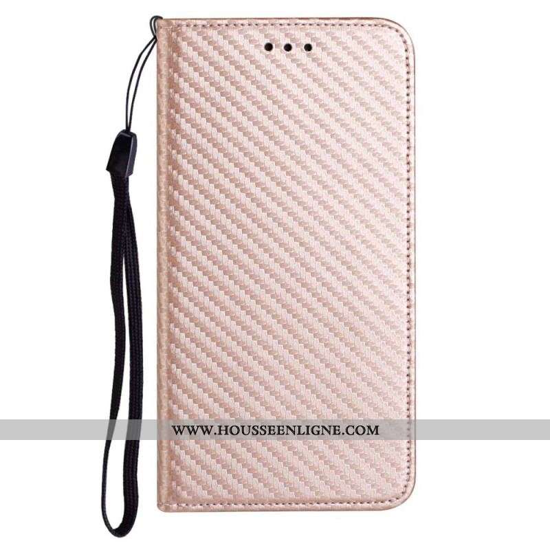 Flip Cover Samsung Galaxy A12 / M12 Fibre Carbone à Lanière