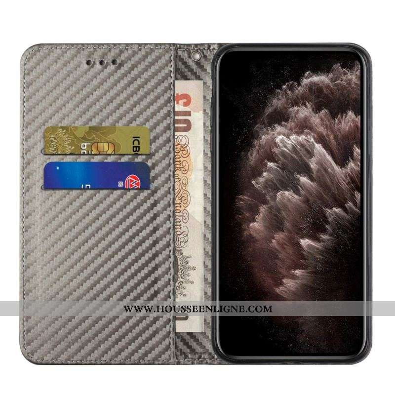 Flip Cover Samsung Galaxy A12 / M12 Fibre Carbone à Lanière