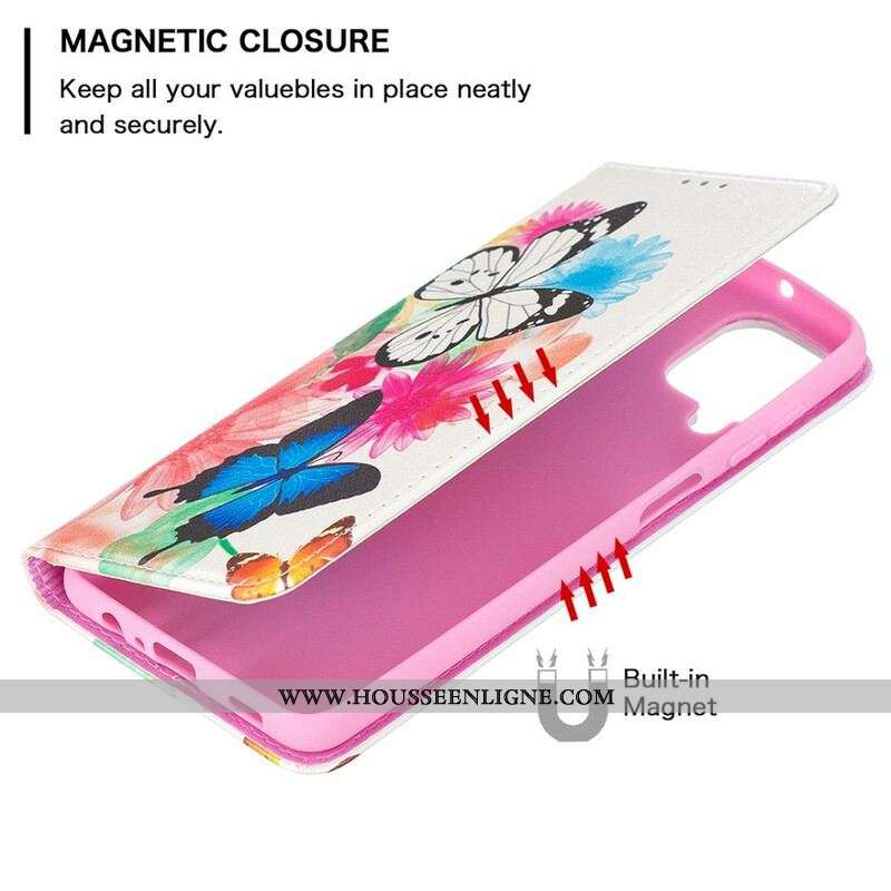Flip Cover Samsung Galaxy A12 / M12 Papillons Colorés
