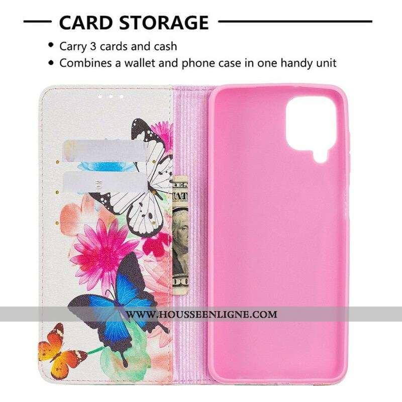 Flip Cover Samsung Galaxy A12 / M12 Papillons Colorés