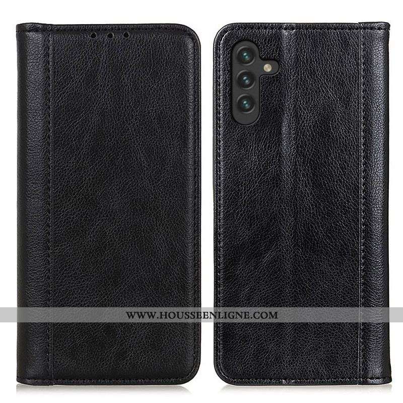 Flip Cover Samsung Galaxy A13 5G / A04s Cuir Litchi Fendu Élégance