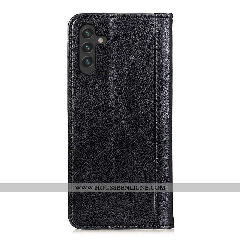 Flip Cover Samsung Galaxy A13 5G / A04s Cuir Litchi Fendu Élégance