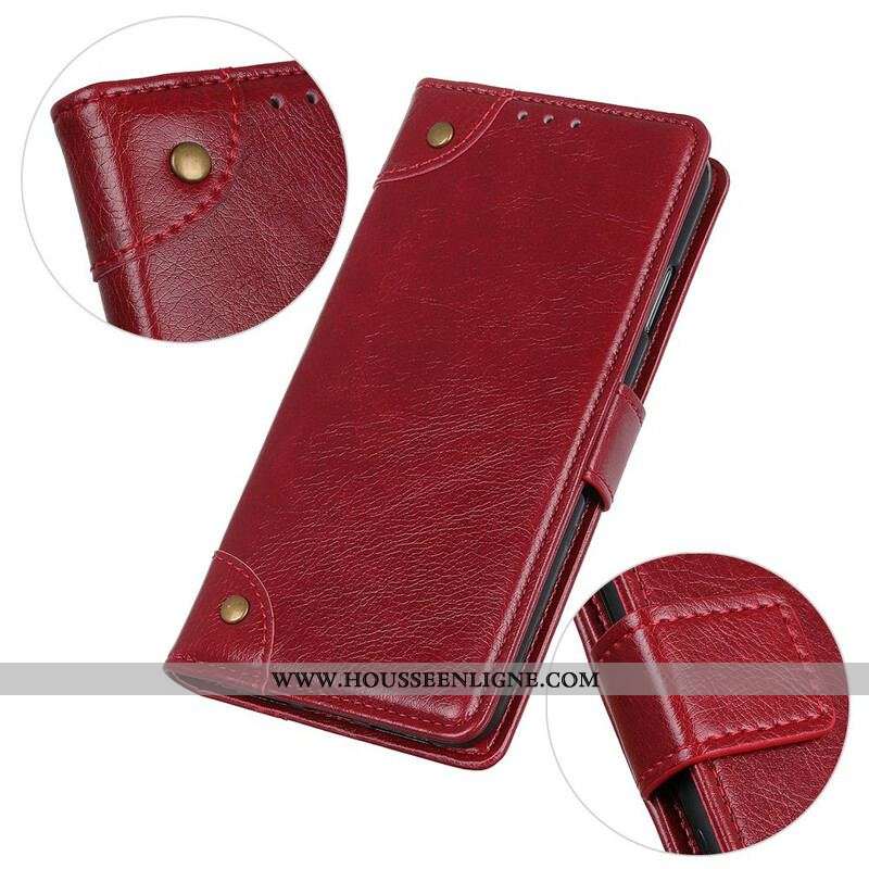 Flip Cover Samsung Galaxy A42 5G Cuir Fendu Nappa Rivets