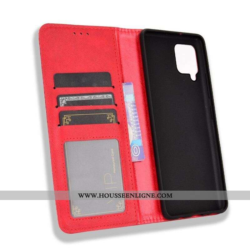 Flip Cover Samsung Galaxy A42 5G Effet Cuir Vintage Stylisé