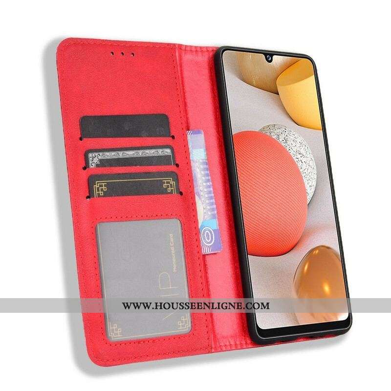 Flip Cover Samsung Galaxy A42 5G Effet Cuir Vintage Stylisé