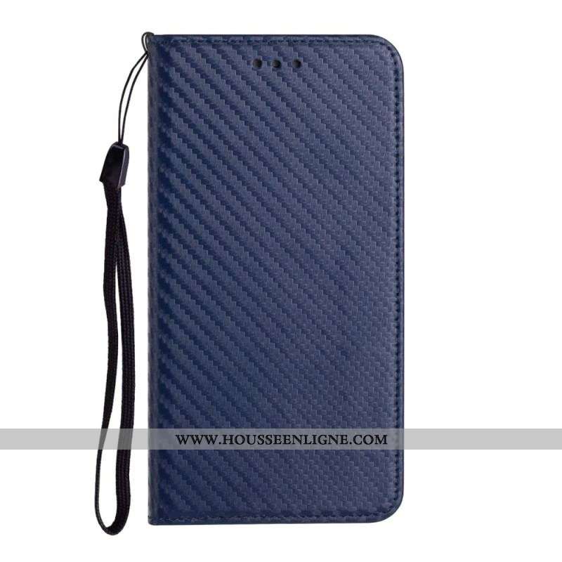 Flip Cover Samsung Galaxy A54 5G Style Fibre Carbone à Lanière