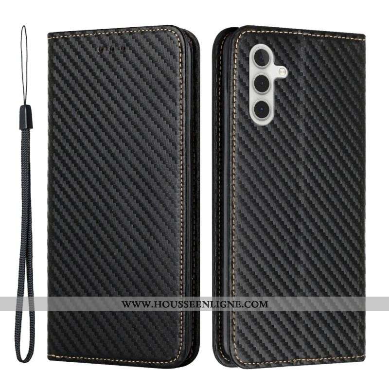 Flip Cover Samsung Galaxy A54 5G Style Fibre Carbone à Lanière