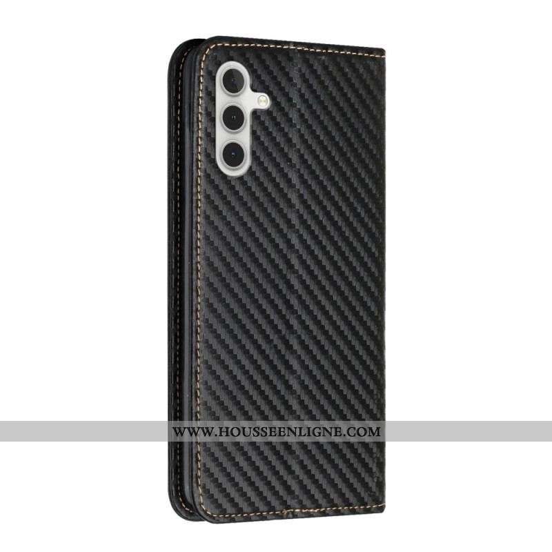 Flip Cover Samsung Galaxy A54 5G Style Fibre Carbone à Lanière