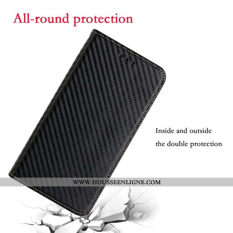 Flip Cover Samsung Galaxy A54 5G Style Fibre Carbone à Lanière